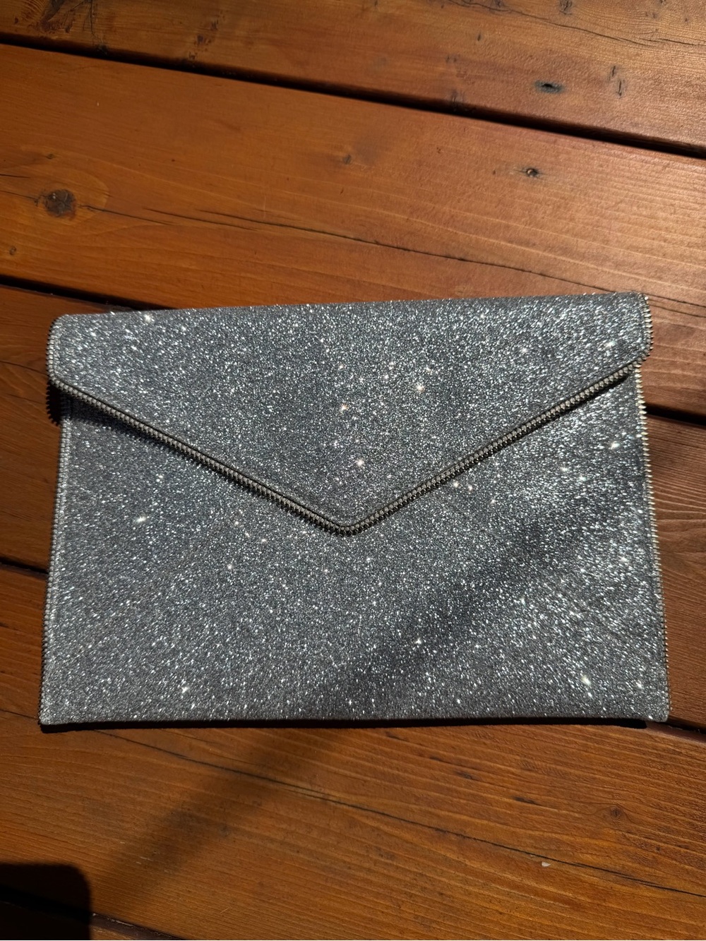 Rebecca Minkoff Silver Glitter Envelope Clutch NWT